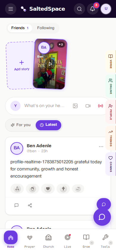 SaltedSpace community feed on Samsung Android